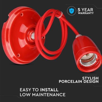 Cavo di alimentazione 1xE27/60W/230V rosso/porcellana