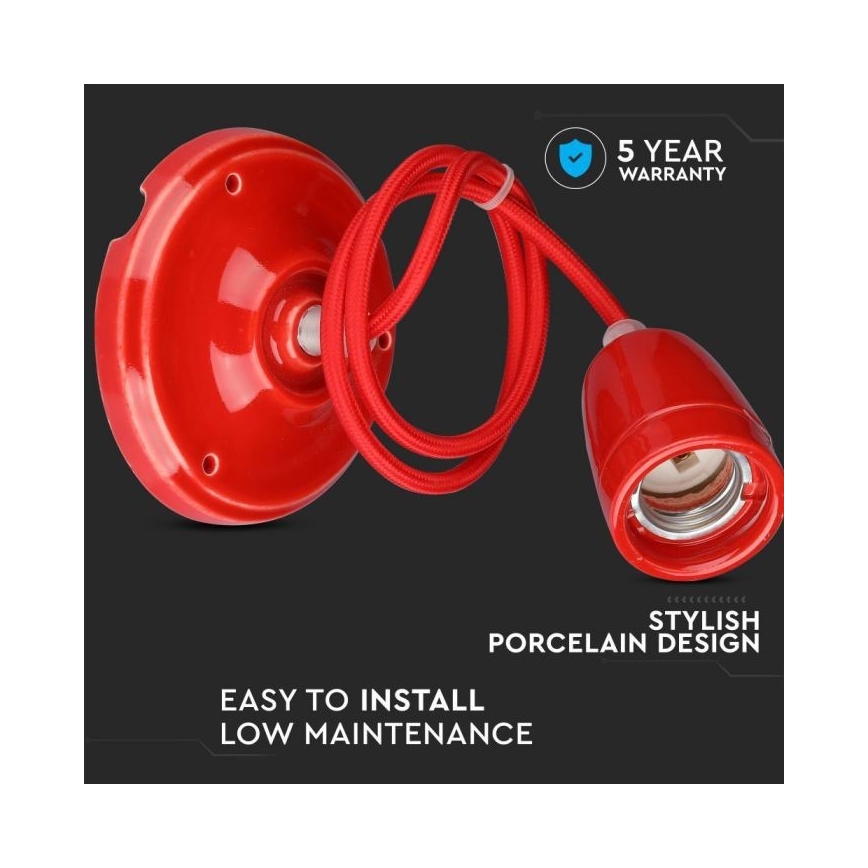 Cavo di alimentazione 1xE27/60W/230V rosso/porcellana