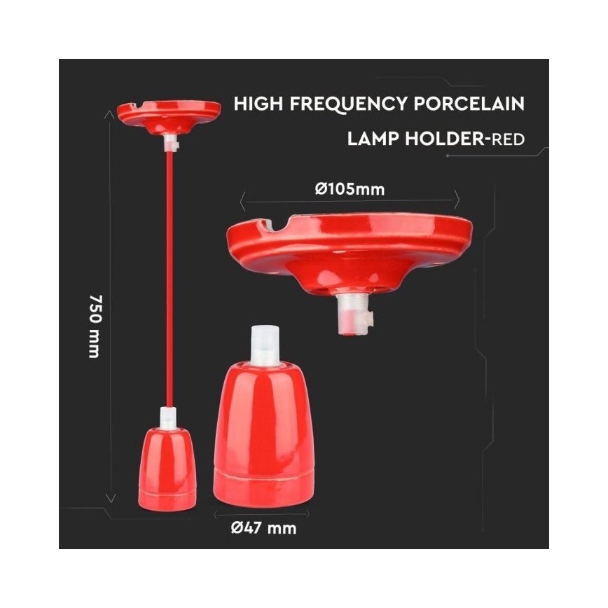 Cavo di alimentazione 1xE27/60W/230V rosso/porcellana