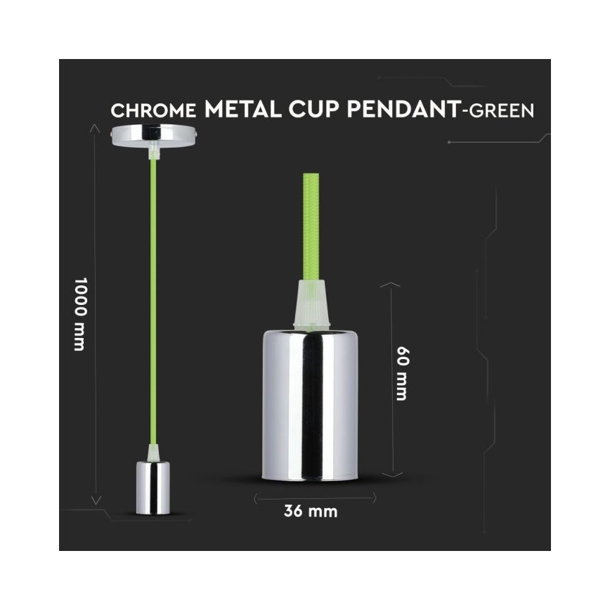 Cavo di alimentazione 1xE27/60W/230V verde/cromo lucido