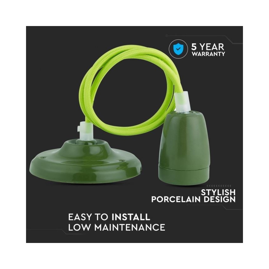 Cavo di alimentazione 1xE27/60W/230V verde/porcellana