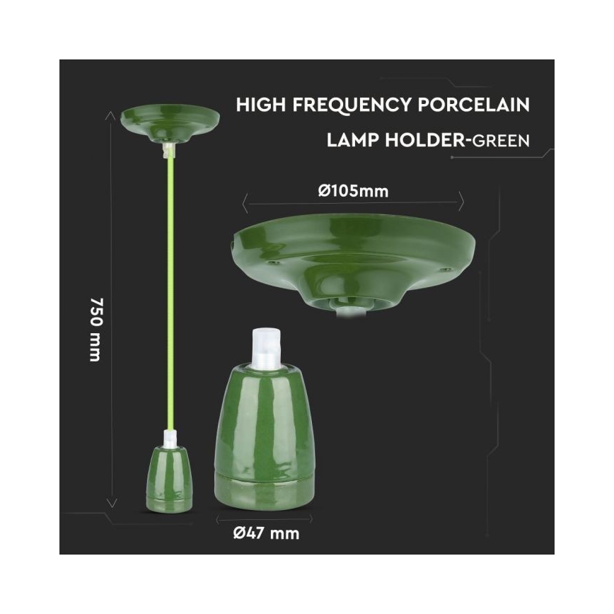 Cavo di alimentazione 1xE27/60W/230V verde/porcellana
