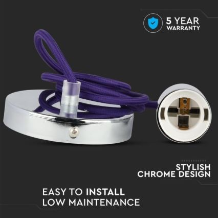 Cavo di alimentazione 1xE27/60W/230V viola/cromo lucido
