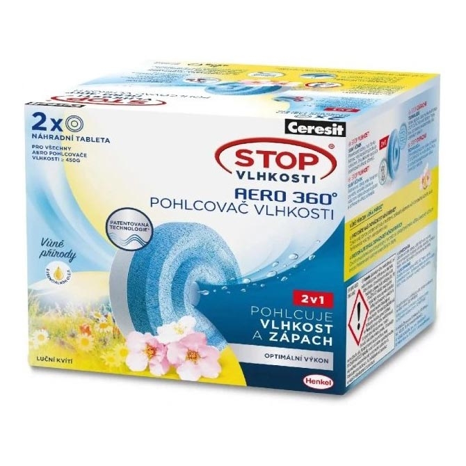 Ceresit - Tablettes pour absorbeur d'humidité 2 en 1 AERO 360° 2x 450 g fleurs des prés