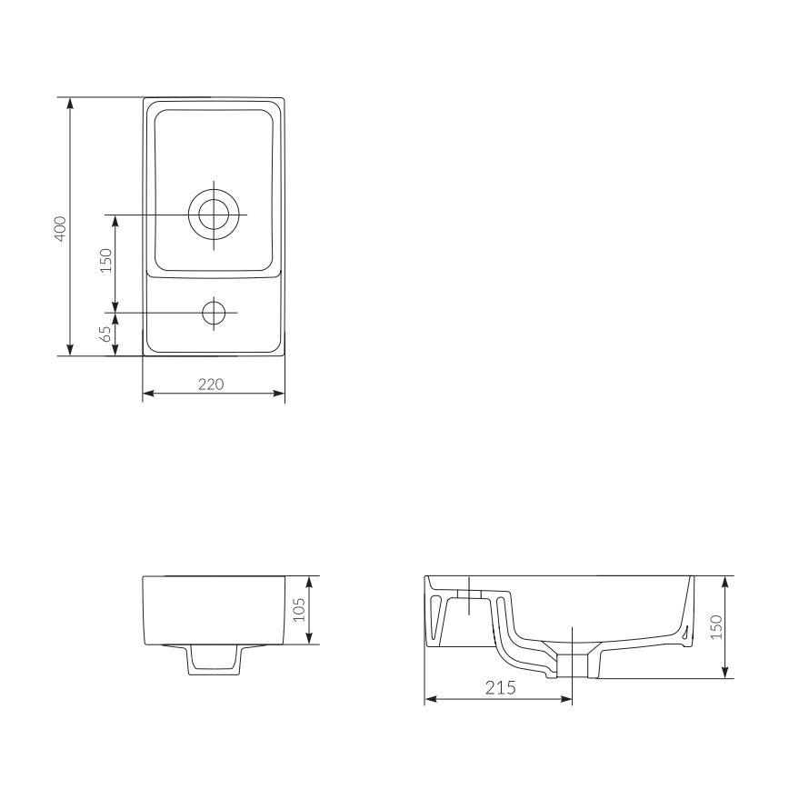 Cersanit K114-004 - Lavabo à poser CREA 22x40 cm céramique/blanc brillant