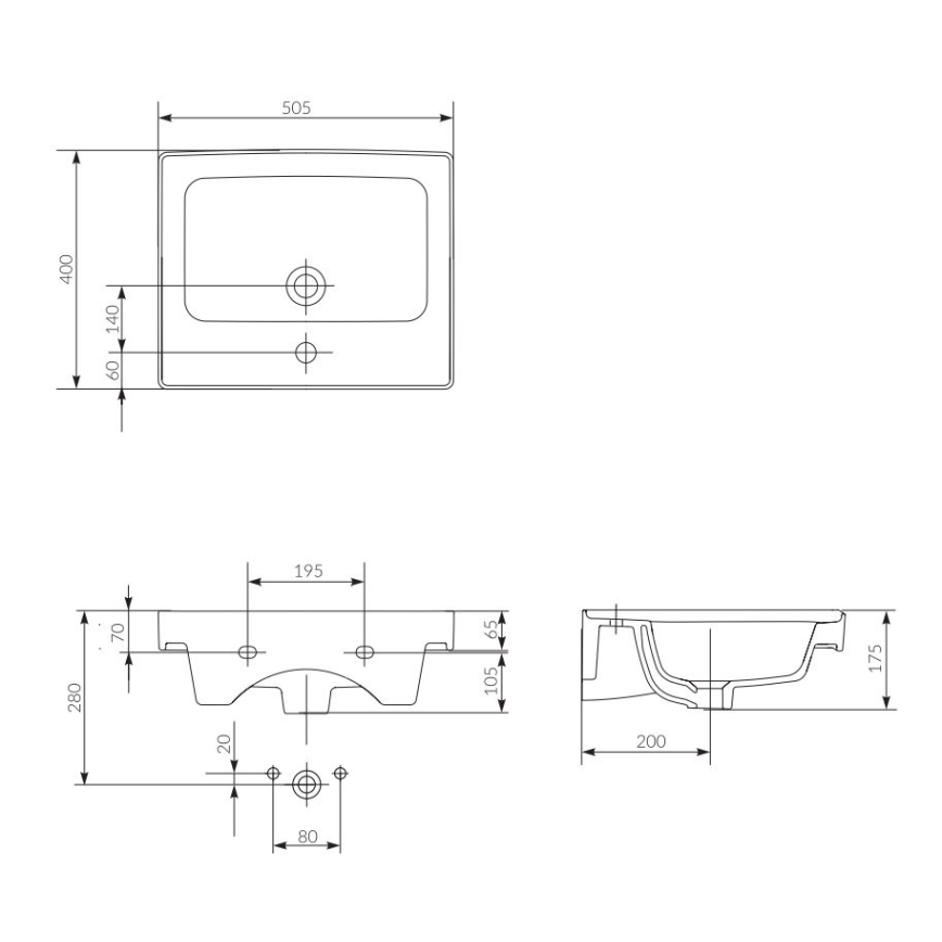 Cersanit K114-005 - Lavabo encastré CREA 40x50,5 cm céramique/blanc brillant