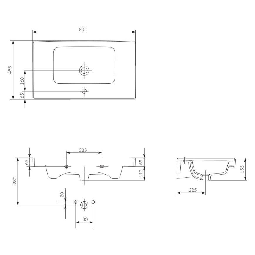 Cersanit K114-017 - Lavabo da appoggio/sospeso CREA 44,5x80,5 cm in ceramica/bianco lucido