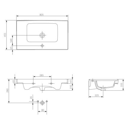 Cersanit K114-017 - Lavabo encastré CREA 44,5x80,5 cm céramique/blanc brillant