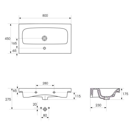 Cersanit K116-013 - Lavabo incasso MODUO 45x80 cm ceramica/bianco lucido