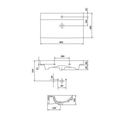 Cersanit K120-010 - Einbauwaschbecken LARGA 46 x 80,5 cm Keramik / hochglänzendes Weiß