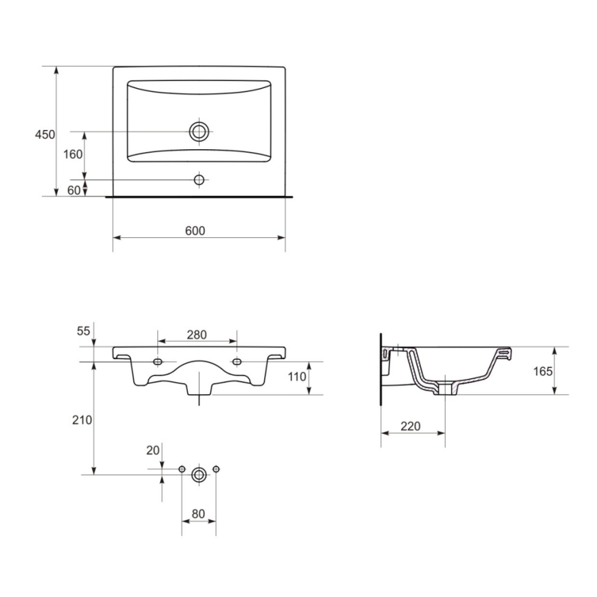 Cersanit K32-003-BOX - Lavabo à poser/à suspendre COMO 45x60 cm céramique/blanc brillant