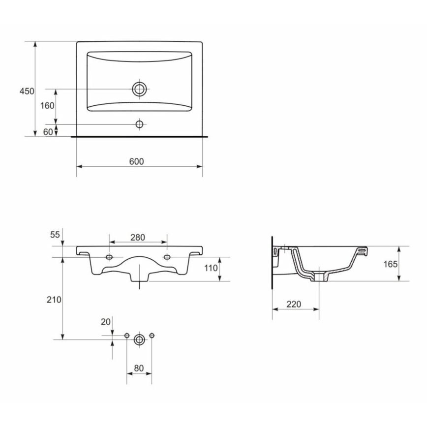 Cersanit K32-003-ECO - Lavabo da incasso COMO 45x60 cm ceramica/bianco lucido