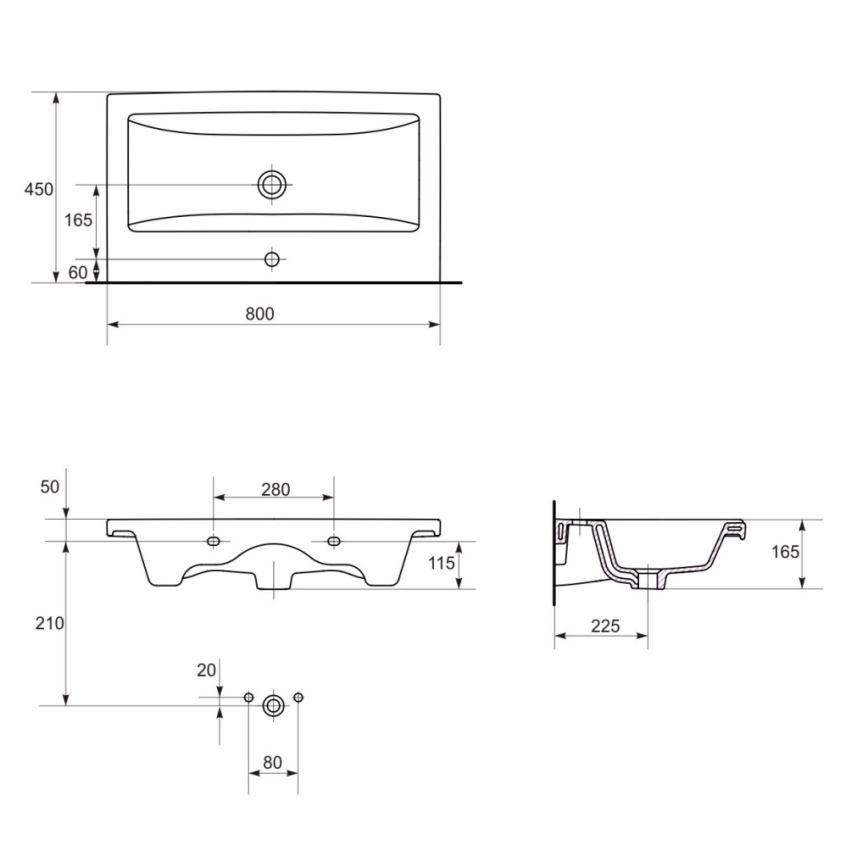 Cersanit K32-004-BOX - Aufsatz-/wandhängendes Waschbecken COMO 45x80 cm Keramik/glänzend weiß