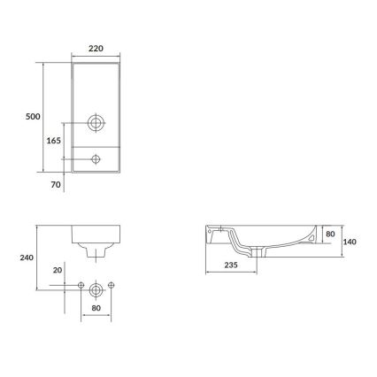 Cersanit K677-005 - Lavabo à poser LARGA 22x50 cm céramique/blanc brillant