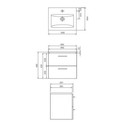 Cersanit S801-146-DSM - Hängender Badunterschrank mit Waschbecken ELIS 46x50 cm weiß