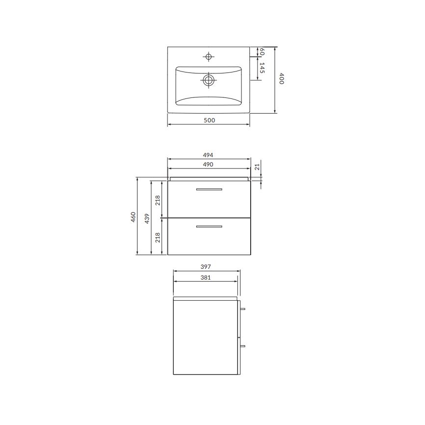 Cersanit S801-146-DSM - Hängender Badunterschrank mit Waschbecken ELIS 46x50 cm weiß