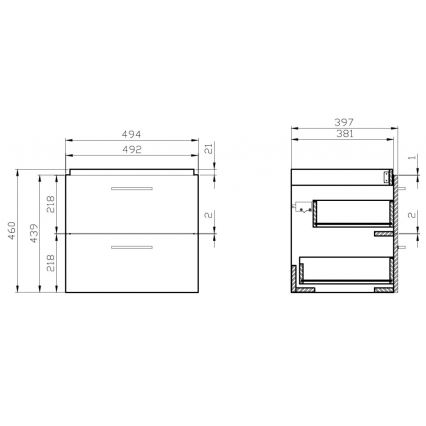 Cersanit S801-153-DSM - Hängender Badunterschrank mit Waschbecken ELIS 46x50 cm Walnuss