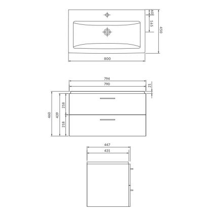 Cersanit S801-154-DSM - Meuble de salle de bain suspendu avec lavabo ELODY 46x80 cm noyer