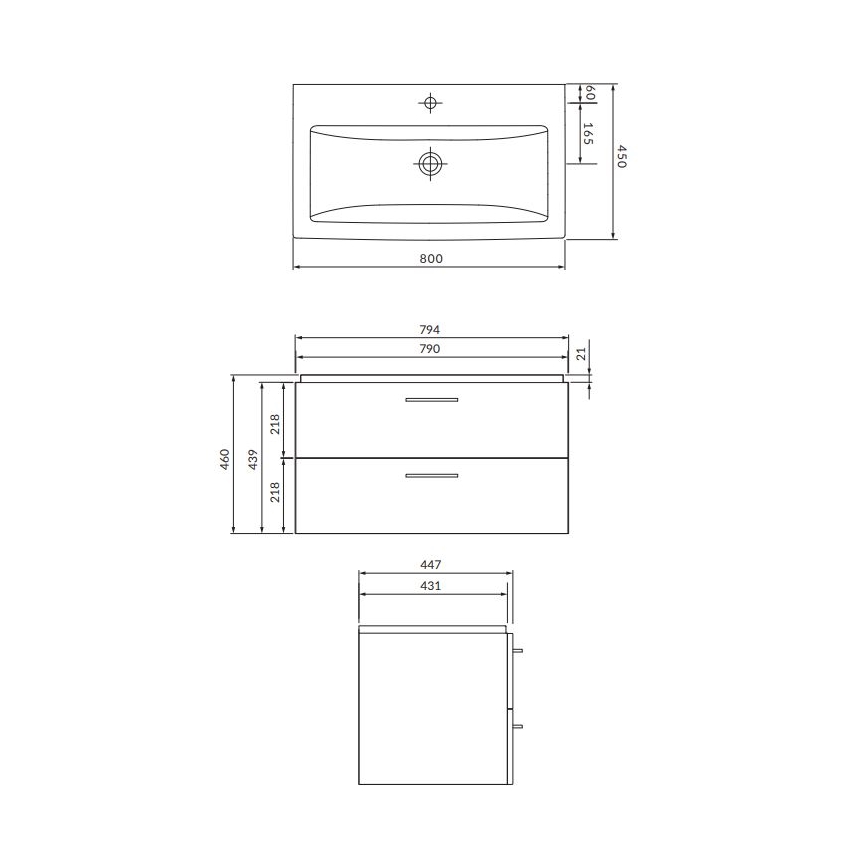 Cersanit S801-154-DSM - Meuble de salle de bain suspendu avec lavabo ELODY 46x80 cm noyer