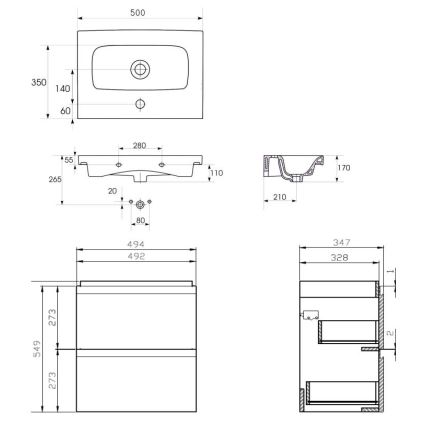 Cersanit S801-229-DSM - Mobile bagno sospeso con lavabo MEDA SLIM 62x50 cm bianco lucido