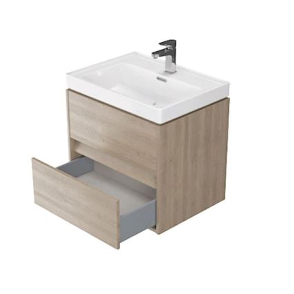Cersanit S924-008 - Meuble sous-lavabo suspendu CREA 59,4 x 44,7 cm, finition chêne