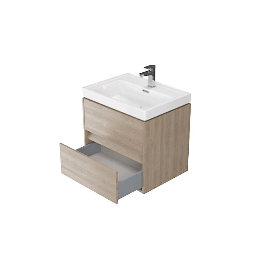 Cersanit S924-008 - Hängender Badunterschrank mit Waschbecken BARBARA 53,3x59,4 cm Eiche