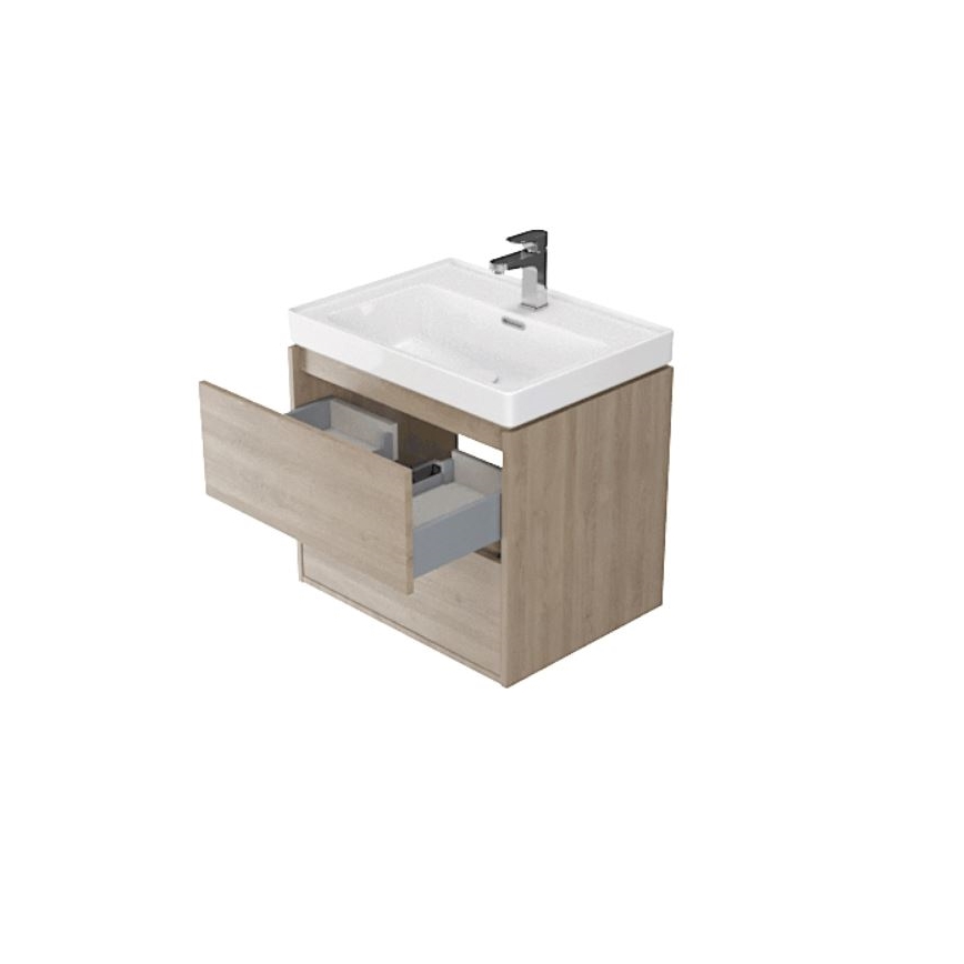 Cersanit S924-008 - Hängender Badunterschrank mit Waschbecken BARBARA 53,3x59,4 cm Eiche