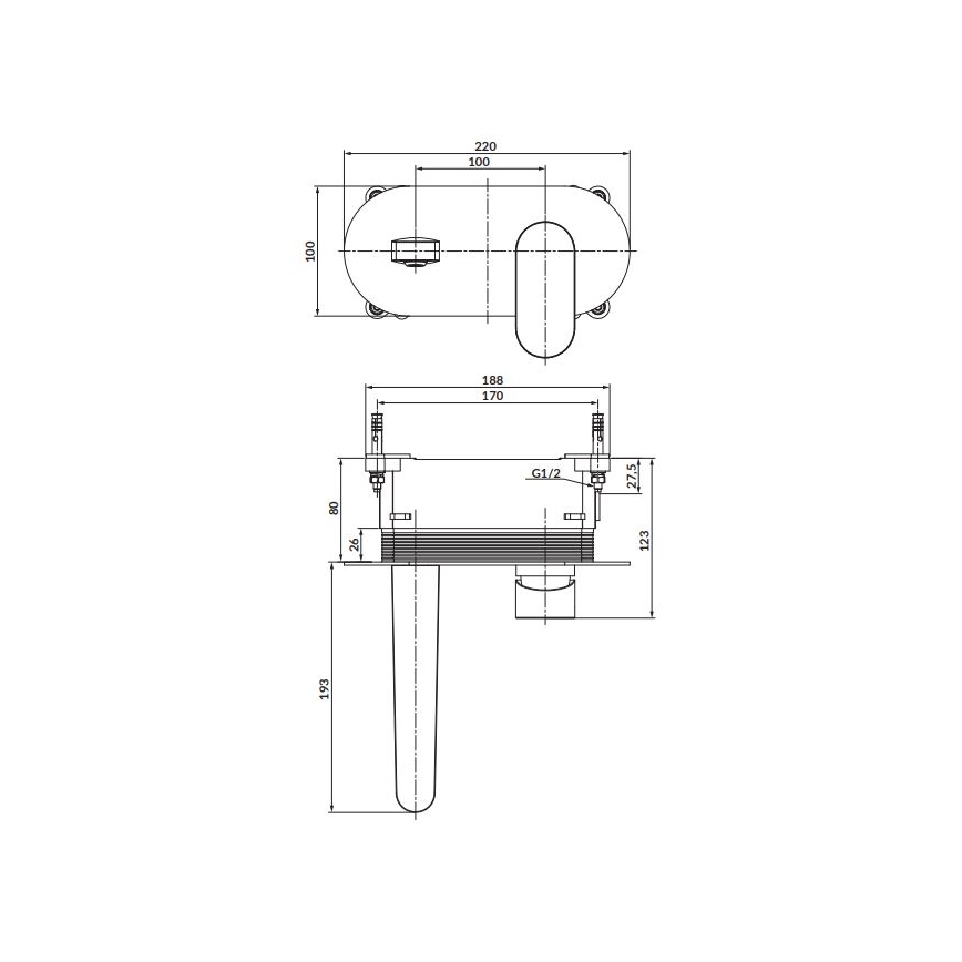 Cersanit S951-330 - Robinet de lavabo pour installation encastrée CREA chrome brillant