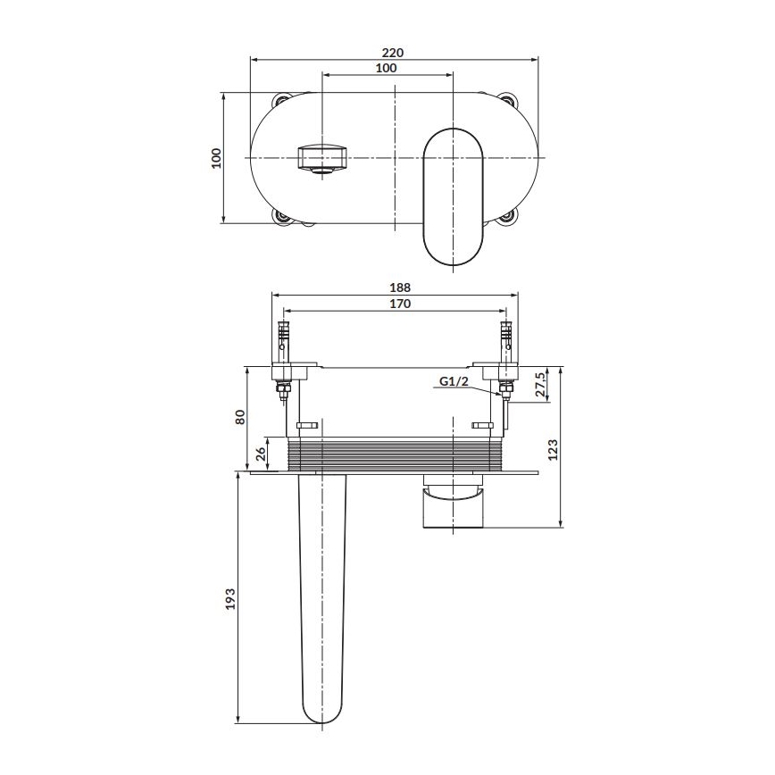 Cersanit S951-333 - Rubinetto vasca da bagno per installazione a scomparsa CREA nero