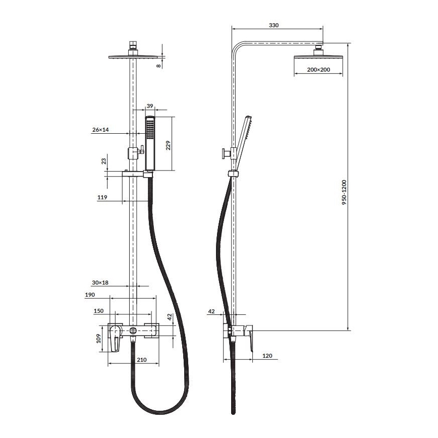 Cersanit S951-339 - Ensemble de douche MILLE chrome brillant