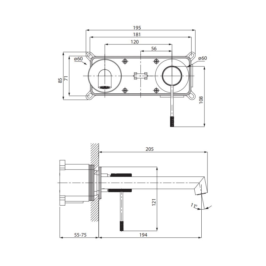 Cersanit S951-593 - Robinet de lavabo pour installation encastrée ZEN chrome brillant