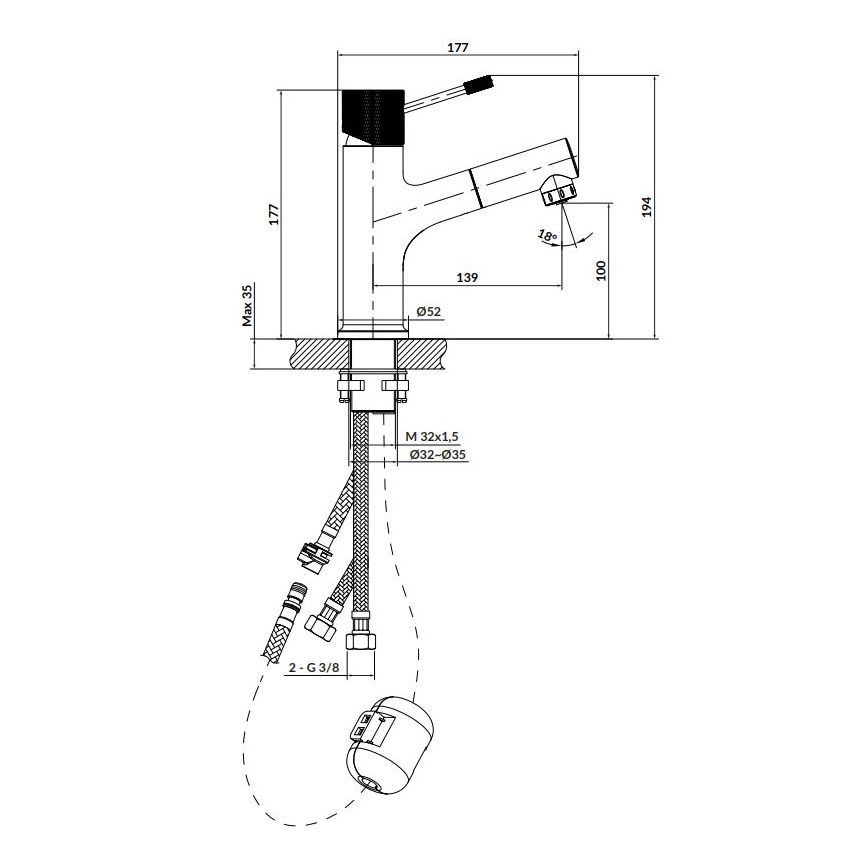 Cersanit S951-594 - Robinet de lavabo ZEN 19,4 cm chrome brillant