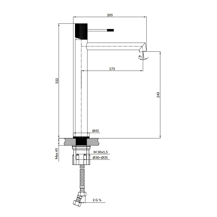 Cersanit S951-596 - Robinet de lavabo ZEN 32,2 cm noir