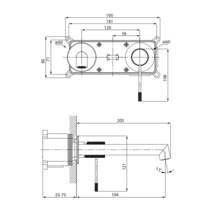Cersanit S951-597 - Robinet de lavabo pour installation encastrée ZEN noir