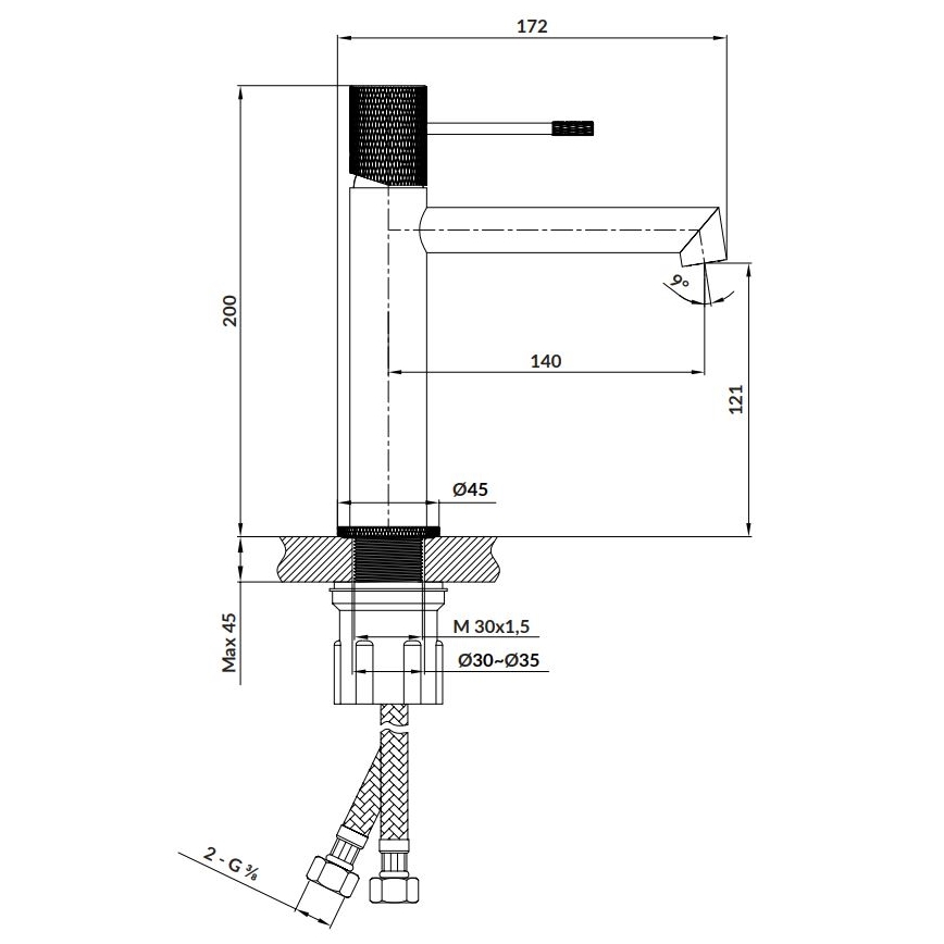 Cersanit S951-598 - Robinet de lavabo ZEN 20 cm noir