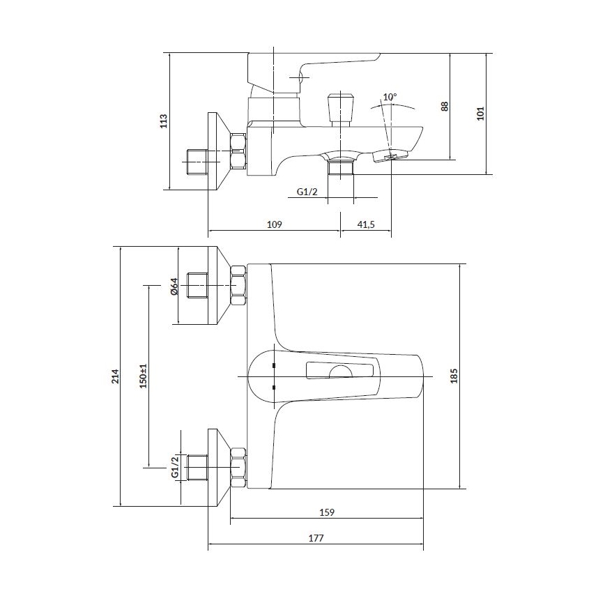 Cersanit S952-003 - Badewannenset mit Armatur + MILLE Waschtischarmatur in glänzendem Chrom