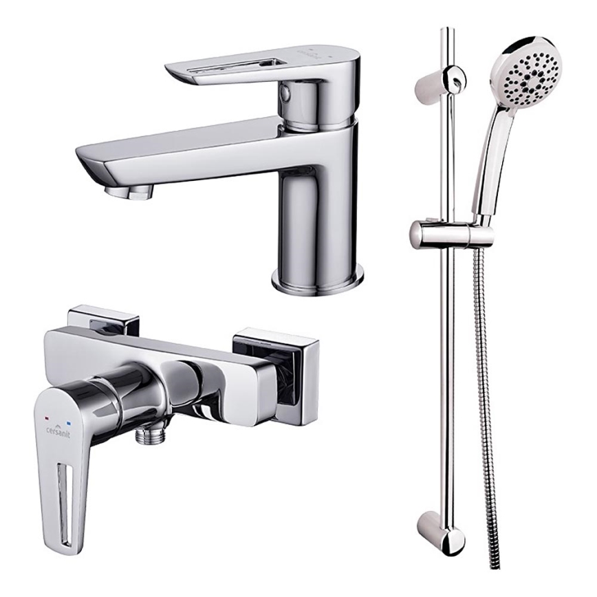 Cersanit S952-004 - Ensemble de douche avec robinet + robinet de lavabo MILLE chrome brillant