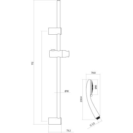 Cersanit S952-004 - Ensemble de douche avec robinet + robinet de lavabo MILLE chrome brillant