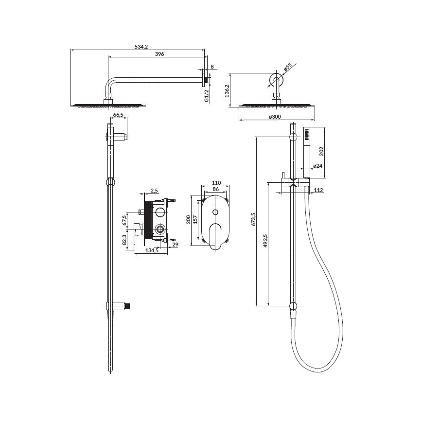 Cersanit S952-008 - Ensemble de douche avec robinet encastré CREA chrome brillant