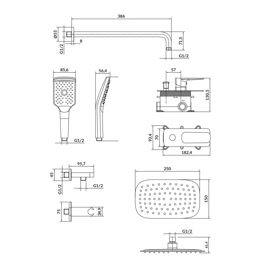 Cersanit S952-029 - Duschset mit Unterputzarmatur LARGA glänzender Chrom