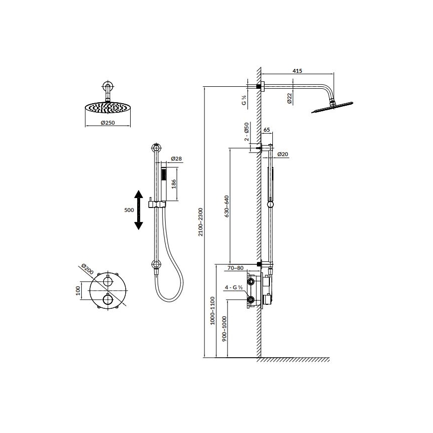 Cersanit S952-032 - Set da doccia con rubinetto termostatico da incasso ZEN cromo lucido