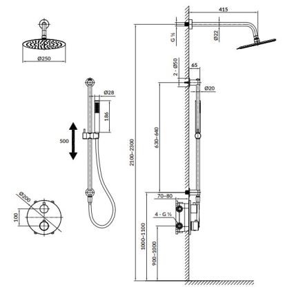 Cersanit S952-033 - Set da doccia con rubinetto termostatico da incasso ZEN nero