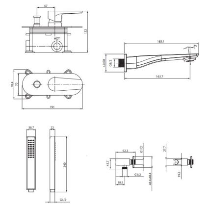 Cersanit S952-036 - Ensemble baignoire avec robinet encastré CITY chrome brillant