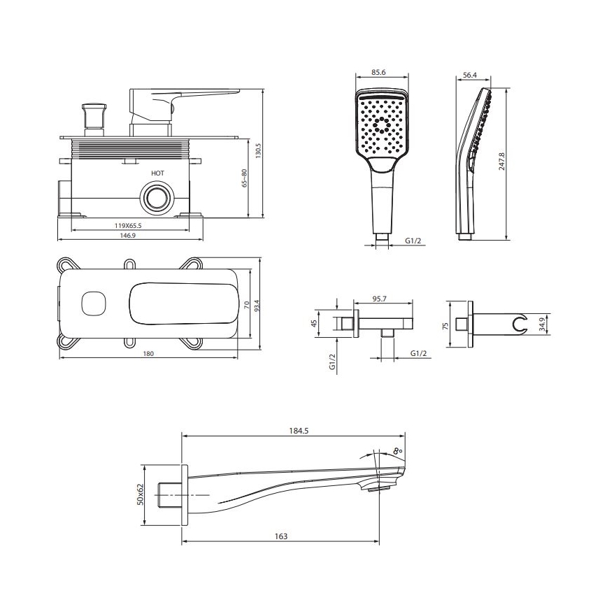Cersanit S952-039 - Ensemble baignoire avec robinet encastré LARGA chrome brillant