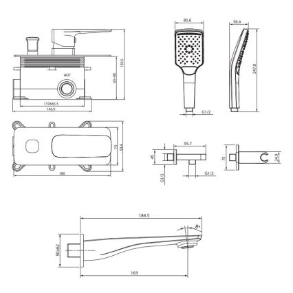 Cersanit S952-039 - Set vasca con miscelatore incasso LARGA cromo lucido
