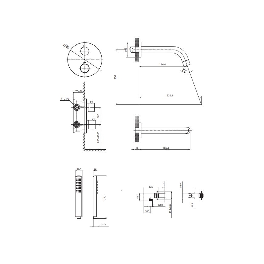 Cersanit S952-041 - Set da bagno con rubinetto termostatico da incasso ZEN nero