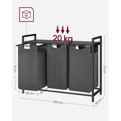 Cesto portabiancheria REX nero/grigio