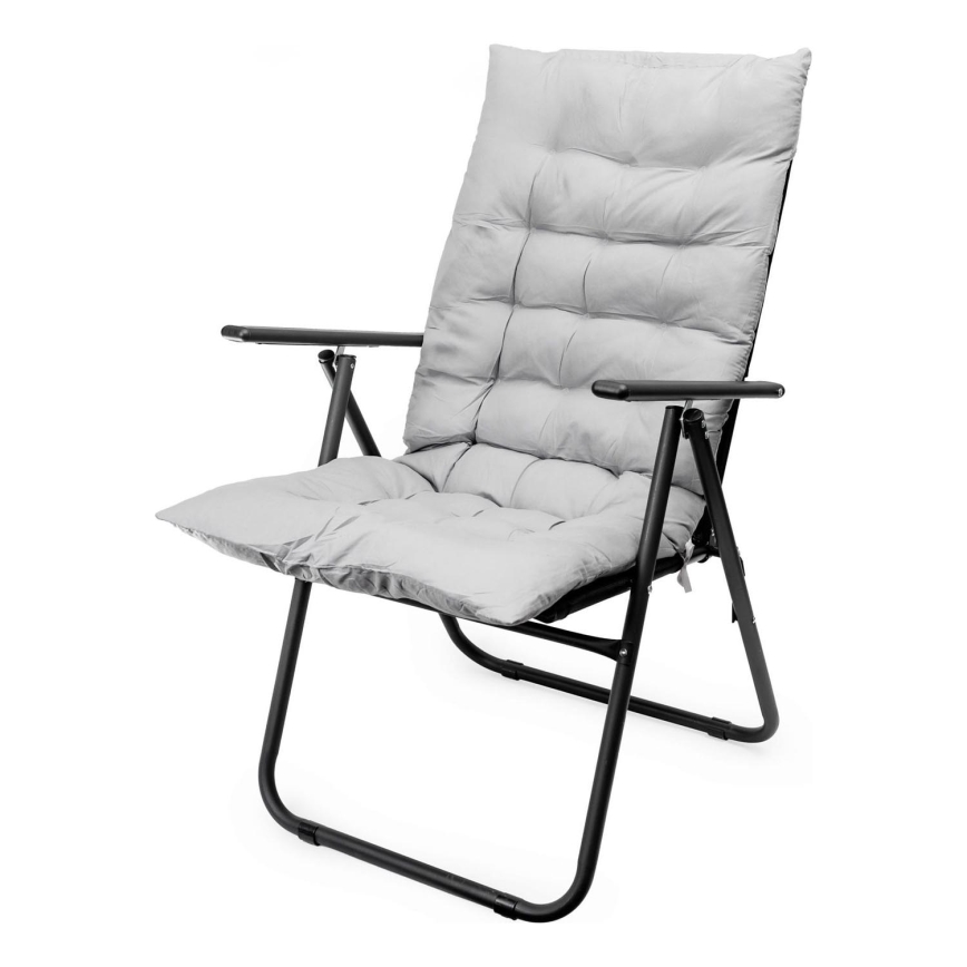 Chaise de camping pliable avec matelas noir/gris