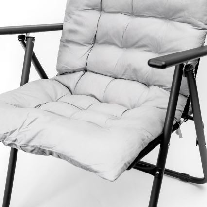 Chaise de camping pliable avec matelas noir/gris