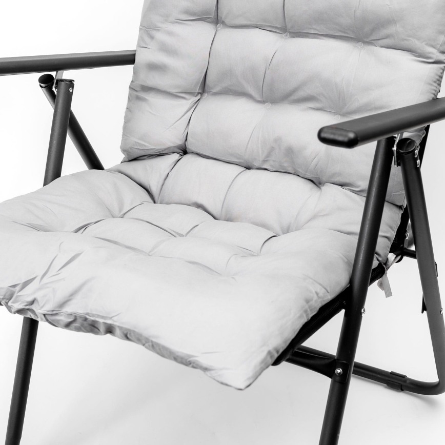 Chaise de camping pliable avec matelas noir/gris